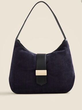 J. Crew Navy Suede Berkeley Shoulder Bag with Black Leather Trim
